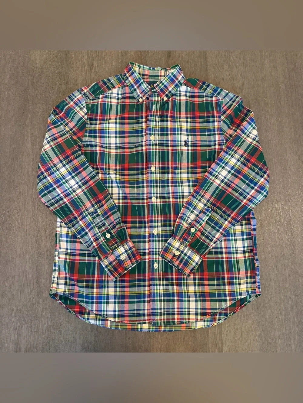 Ralph Lauren Button Down Shirt Boy L/G 14-15 Multicolor Plaid Pony Logo